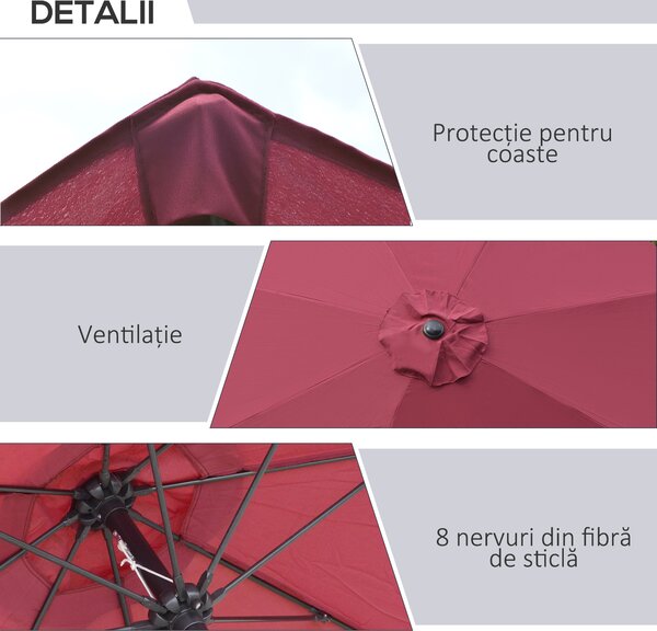 Outsunny Umbrelă de Grădină Înclinabilă pe 3 Unghiuri cu Manivelă, Ø265x240 cm, Roșu | Aosom Romania