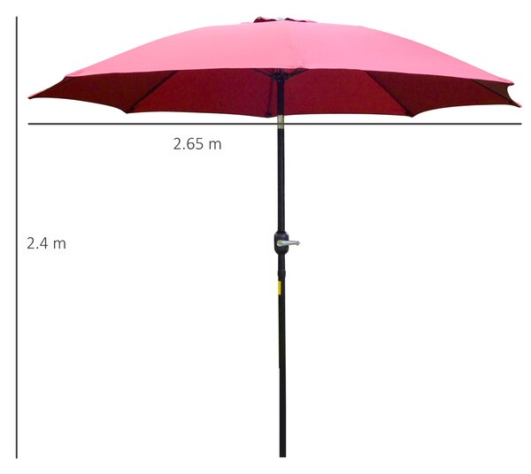 Outsunny Umbrelă de Grădină Înclinabilă pe 3 Unghiuri cu Manivelă, Ø265x240 cm, Roșu | Aosom Romania