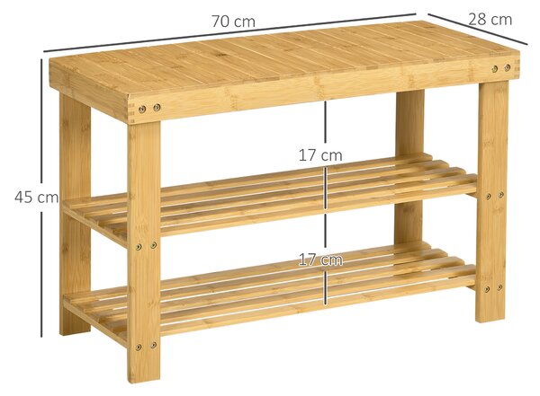HOMCOM Pantofar tip Băncuță pentru Hol cu 3 Niveluri, 70x28x45 cm, Lemn natural | Aosom Romania