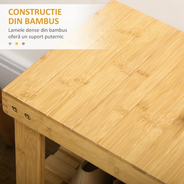 HOMCOM Pantofar tip Băncuță pentru Hol cu 3 Niveluri, 70x28x45 cm, Lemn natural | Aosom Romania