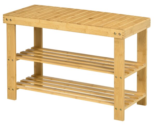 HOMCOM Pantofar tip Băncuță pentru Hol cu 3 Niveluri, 70x28x45 cm, Lemn natural | Aosom Romania