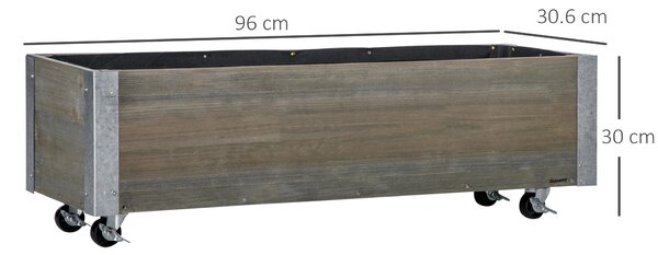 Outsunny Strat Înălțat de Grădină cu Roți, Frână și Strat din Nețesut cu Orificii de Drenaj, 96x30.6x30 cm, Gri Deschis | Aosom Romania