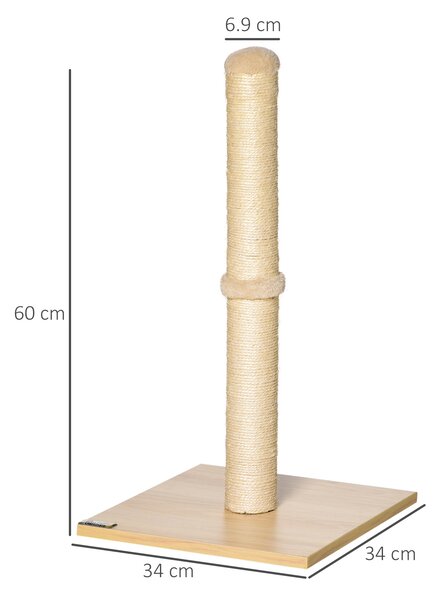 PawHut Stâlp de Zgâriat pentru Pisici cu Bază din PAL, 34x34x60 cm, Bej | Aosom Romania