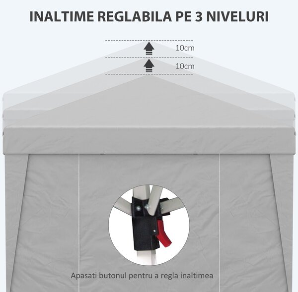 Outsunny Foișor Pliabil cu Înălțime Reglabilă, Uși, Ferestre și Geantă de Transport, 298x298x288 cm, Gri Deschis | Aosom Romania