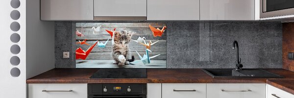 Panou de bucătărie Cat cu păsări de hârtie