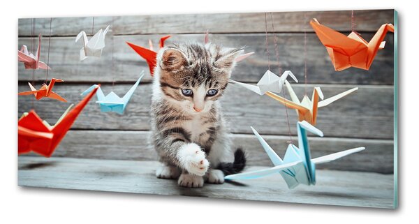 Panou de bucătărie Cat cu păsări de hârtie