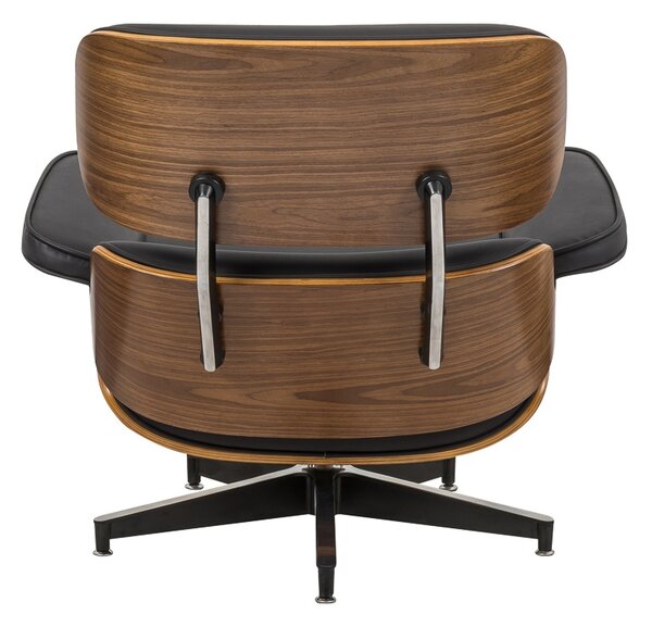 Fotoliu cu taburet relax Jenna negru piele ecologica PU placaj nuc baza crom 82x92x82 cm