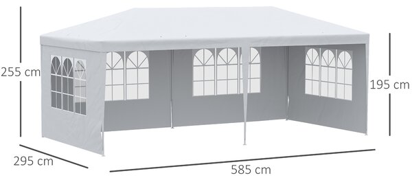 Outsunny Foișor de Grădină cu Pereți Laterali Demontabili, 4 Ferestre și 12 Orificii de Drenaj, 5.85x2.95x2.55 m, Alb | Aosom Romania
