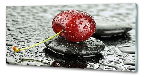 Panou sticlă decorativa bucătărie Cherry în ploaie