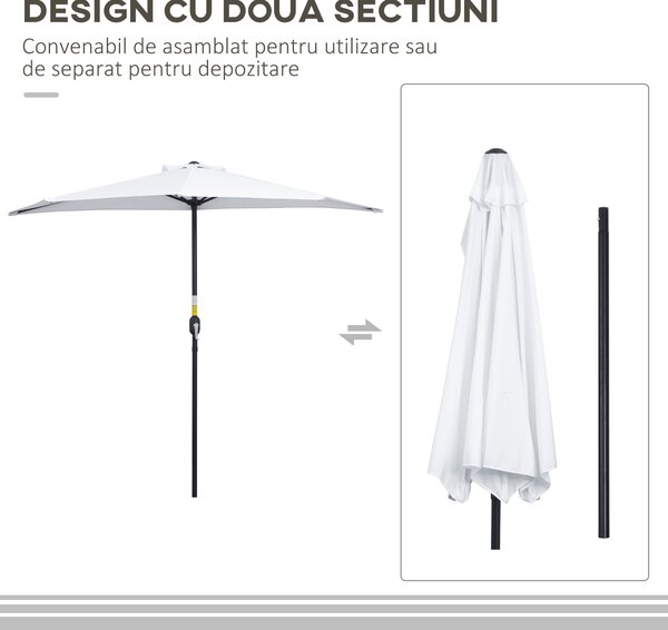 Outsunny Umbrelă Semicirculară de Perete cu Deschidere cu Manivelă și 5 Spițe, 2.6x1.35x2.3 m, Alb | Aosom Romania