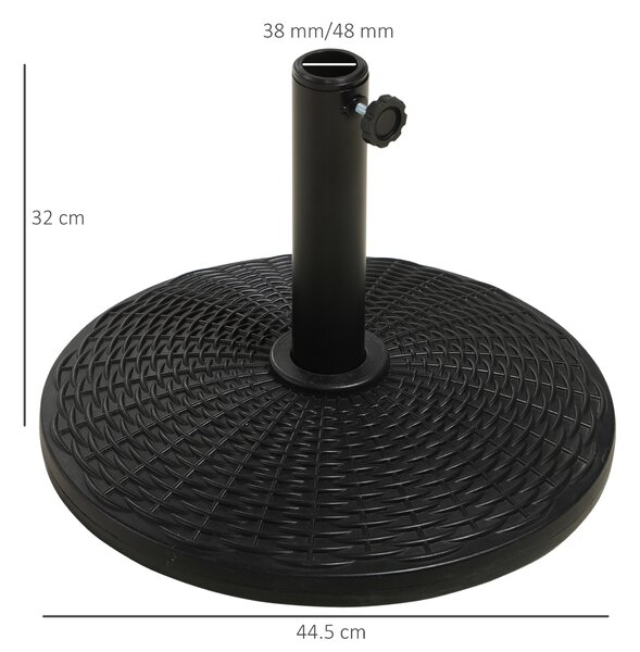 Outsunny Bază pentru Umbrelă cu Stîlpi de Ø38/48 mm din Plastic cu Efect de Ratan, Ø44.5x32 cm, Negru | Aosom Romania