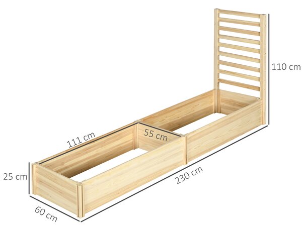 Outsunny Strat Înălțat pentru Grădină cu Spalier și Fund Deschis, 230x60x110 cm, Lemn Natural | Aosom Romania