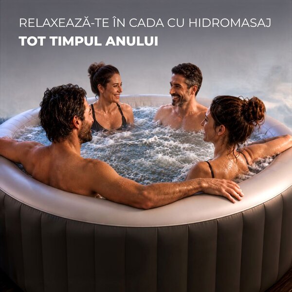 Cadă cu hidromasaj gonflabilă OASIS pentru 6 persoane, rotundă, neagră Casaria