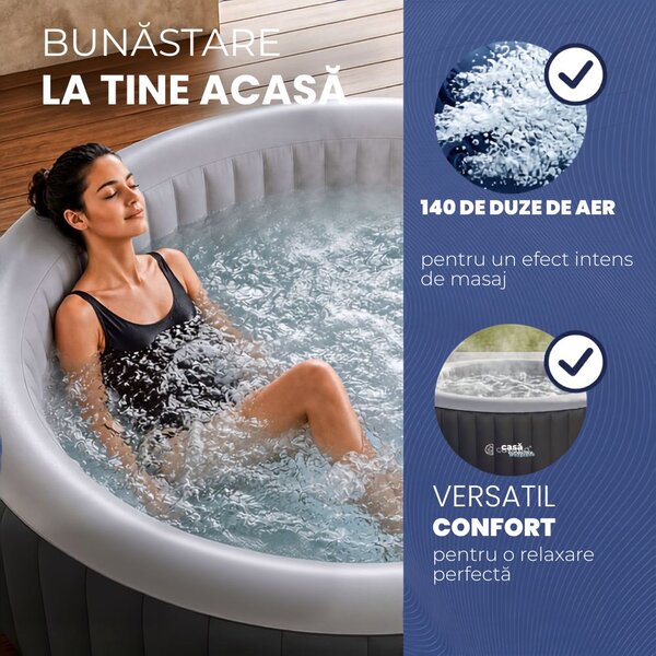 Cadă cu hidromasaj gonflabilă OASIS pentru 6 persoane, rotundă, neagră Casaria