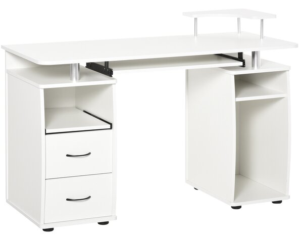 HOMCOM Birou PC din PAL și Oțel Alb cu Tastatură și Raft Monitor, Spațiu Generos de Lucru, 2 Sertare, Design Modern, 120x55x85 cm | Aosom Romania