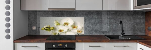 Panou sticlă decorativa bucătărie alb orhidee