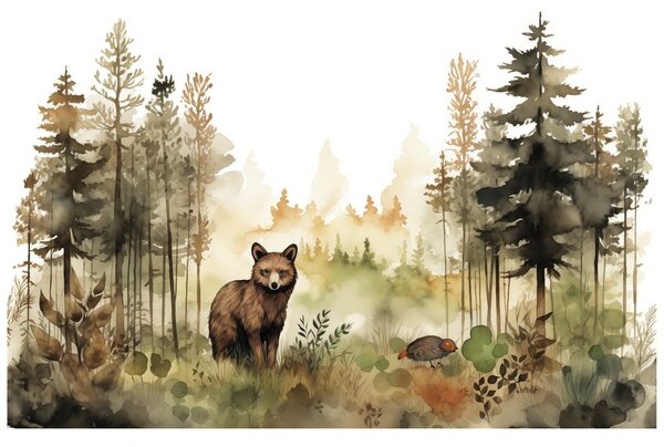 Tapet maine coon în pădure de basm