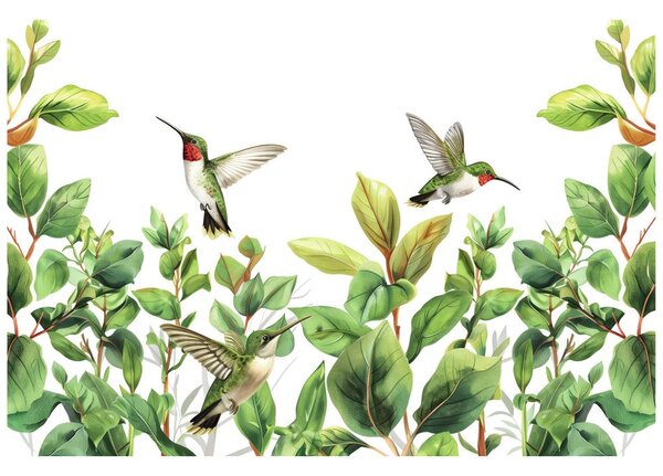 Tapet colibri si frunze