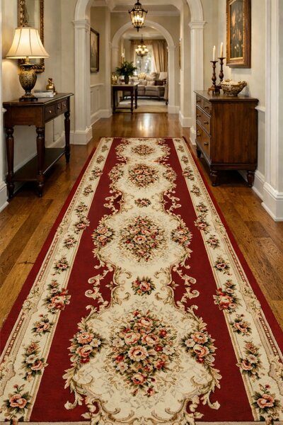 Traversa Hol, Model Lotos 574 210, Festonata la capete, Latime 120 cm, Rosu 120 x 400