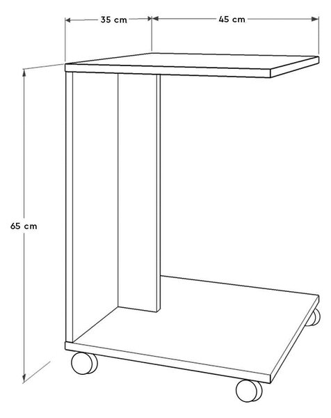 Masuta Cafea Laterala Adore C shape cu roti, Alb - Nuc - Stejar - Mov, 35x65x45 cm