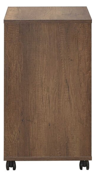 Masuta Cafea Laterala Adore C shape cu roti, Alb - Nuc - Stejar - Mov, 35x65x45 cm