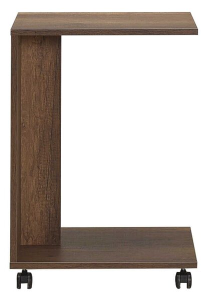 Masuta Cafea Laterala Adore C shape cu roti, Alb - Nuc - Stejar - Mov, 35x65x45 cm