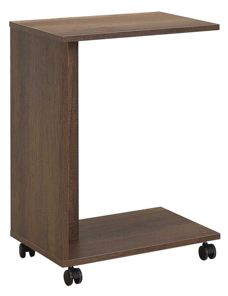 Masuta Cafea Laterala Adore C shape cu roti, Alb - Nuc - Stejar - Mov, 35x65x45 cm