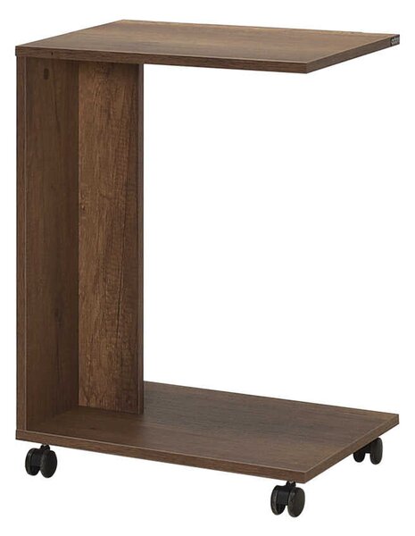 Masuta Cafea Laterala Adore C shape cu roti, Alb - Nuc - Stejar - Mov, 35x65x45 cm