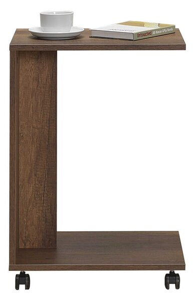 Masuta Cafea Laterala Adore C shape cu roti, Alb - Nuc - Stejar - Mov, 35x65x45 cm