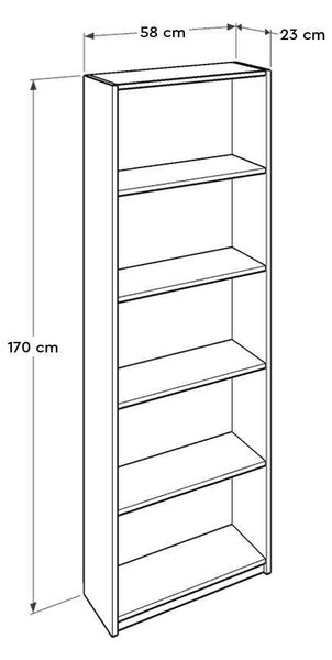 Biblioteca Adore Nurdan, 5 rafturi, 58x170x23 cm