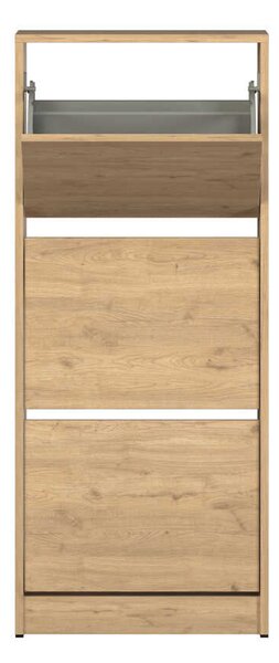 Pantofar Adore Compact Plus, 12 Perechi, 3 Compartimente, Alb - Stejar - Mov, 51x119x26 cm