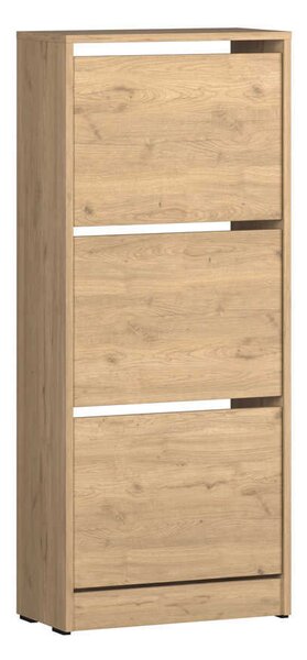 Pantofar Adore Compact Plus, 12 Perechi, 3 Compartimente, Alb - Stejar - Mov, 51x119x26 cm