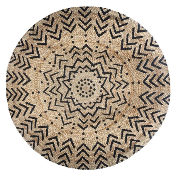 Covor rotund din iută, Ø 120 cm, imprimeu geometric