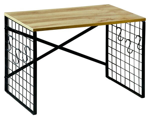 Raft de bucatarie metalic cu carlige, stejar, 52 x 32,5 cm