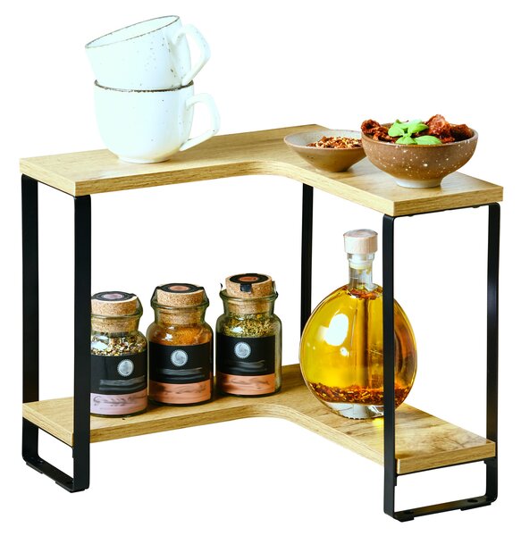 Raft bucatarie coltar cu polite din lemn, 30 x 30 x 28 cm