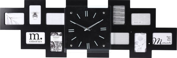 Ceas de perete cu 10 rame negre pentru fotografii, 80 x 5,6 x 26 cm