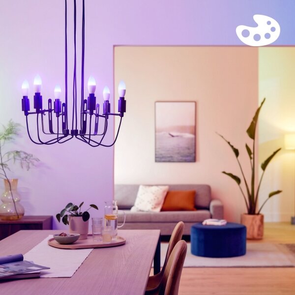 Set de 3 becuri LED RGB dimabile Philips SMART C37, soclu E14/4,9W/230V, 2200-6500K