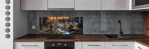 Panou sticlă decorativa bucătărie haită de lupi