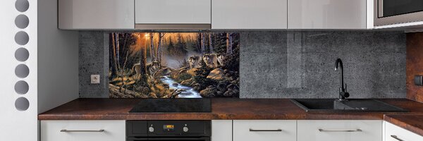 Panou sticlă decorativa bucătărie haită de lupi