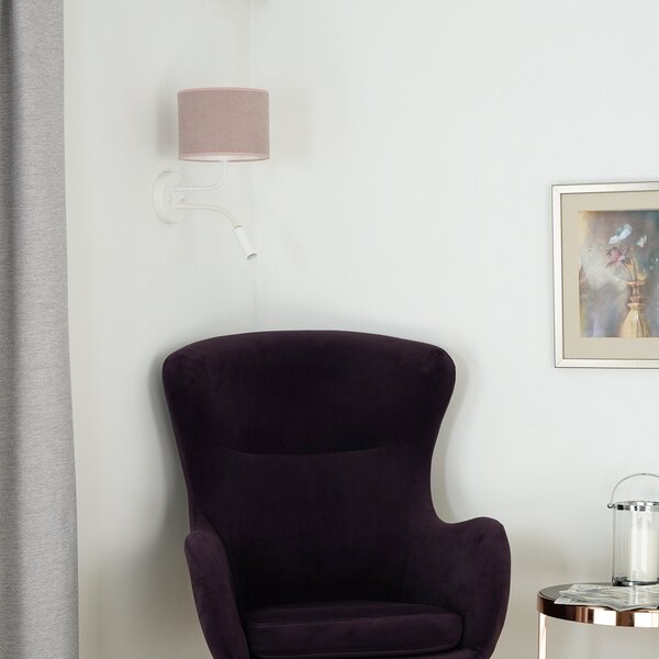 Duolla Aplică de perete cu role, Soro, alb/roz, lumină lectură, Roz / Rosé, dormitor, Țesătură / Textil, Lumină de lectură