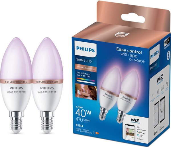 Set 2x Bec LED RGB reglabil Philips SMART C37 E14/4,9W/230V 2200-6500K