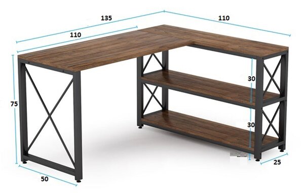 Birou Oscar,culoare nuc si negru,135+110x75 cm