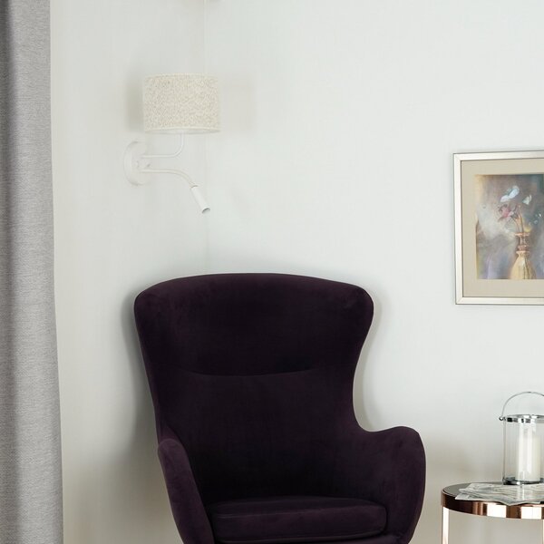 Duolla Aplică de perete cu role, bouclé, alb/crem, lumină lectură, Bej, dormitor, Țesătură / Textil, Lumină de lectură