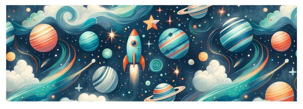 Tablou cosmos cu rachetă și stele