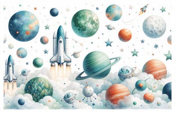 Tablou rachetă printre planete