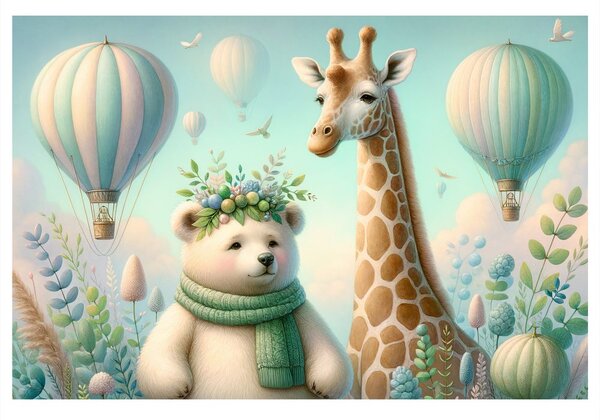 Tablou ursuleț și girafă