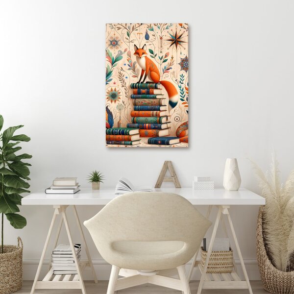 Tablou vulpi și bibliotecă magică