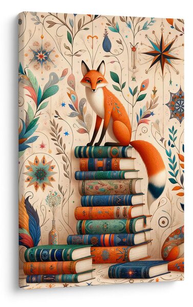 Tablou vulpi și bibliotecă magică