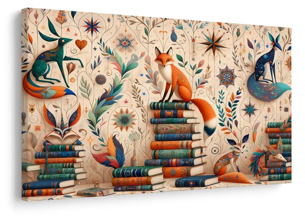 Tablou vulpi în bibliotecă