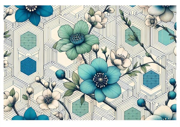 Tablou flori elegante pe fundal geometric